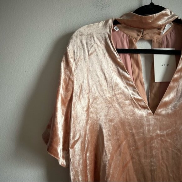 ALC Sz 6 NWT Blaise Dusty Pink Velvet Chocker Relaxed Party Blouse - Picture 3 of 12